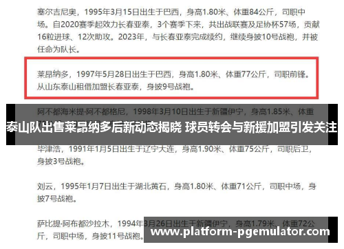 泰山队出售莱昂纳多后新动态揭晓 球员转会与新援加盟引发关注