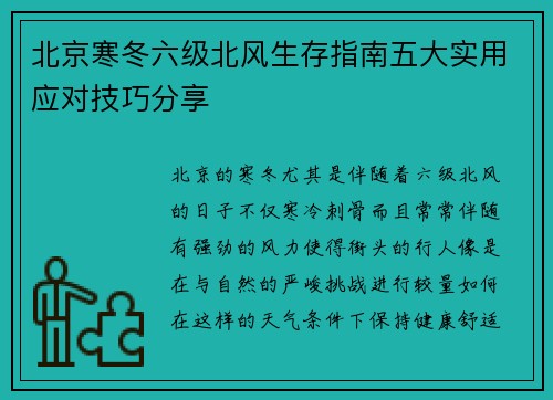 北京寒冬六级北风生存指南五大实用应对技巧分享